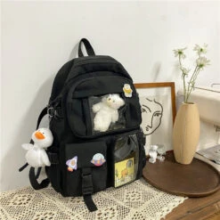 Apparel Large Functional Waterproof Kawaii Backpack 30 Apparel Large Functional Waterproof Kawaii Backpack -Kawaii Store kawaiies plushies plush softtoy large functional waterproof kawaii backpack bags black without accessories 379816