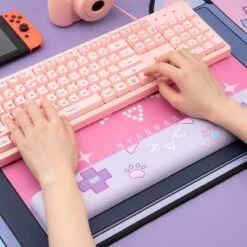 Accessories Large Pink Kawaii Gaming Cat Print Mouse Pad -Kawaii Store kawaiies plushies plush softtoy large pink kawaii gaming cat print mouse pad cushions 986633