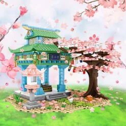 Light Up Romantic Japanese Hakone Shrine With Sakura Tree Building Sets