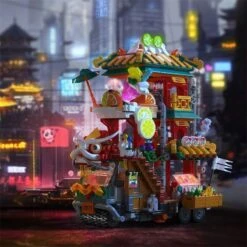 Lion Dance Street Truck Food Stall Micro Building Set