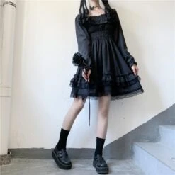 Apparel Lolita Black Mini High Waist Gothic Women's Dress 15 Apparel Lolita Black Mini High Waist Gothic Women's Dress -Kawaii Store kawaiies plushies plush softtoy lolita black mini high waist gothic womens dress apparel 603350