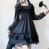 Apparel Lolita Black Mini High Waist Gothic Women's Dress -Kawaii Store kawaiies plushies plush softtoy lolita black mini high waist gothic womens dress apparel long sleeve 328680