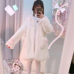 Apparel Lolita Fleece-lined Kitten Thickened Winter Women Jacket -Kawaii Store kawaiies plushies plush softtoy lolita fleece lined kitten thickened winter women jacket jacket 769931
