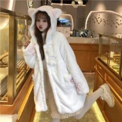 Apparel Lolita Fleece-lined Kitten Thickened Winter Women Jacket -Kawaii Store kawaiies plushies plush softtoy lolita fleece lined kitten thickened winter women jacket jacket 847956