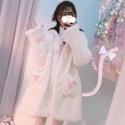 Apparel Lolita Fleece-lined Kitten Thickened Winter Women Jacket -Kawaii Store kawaiies plushies plush softtoy lolita fleece lined kitten thickened winter women jacket jacket 862718