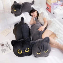 Long Giant Black Gray Fluffy Cat Plushies -Kawaii Store kawaiies plushies plush softtoy long giant black gray fluffy cat plushies soft toy 696564
