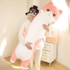 Long Snuggly Pink Gray Cat Plushies -Kawaii Store kawaiies plushies plush softtoy long snuggly pink gray cat plushies soft toy 150948