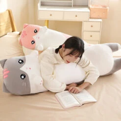 Long Snuggly Pink Gray Cat Plushies -Kawaii Store kawaiies plushies plush softtoy long snuggly pink gray cat plushies soft toy 264690