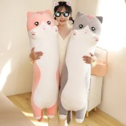 Long Snuggly Pink Gray Cat Plushies -Kawaii Store kawaiies plushies plush softtoy long snuggly pink gray cat plushies soft toy 570821