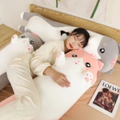 Long Snuggly Pink Gray Cat Plushies -Kawaii Store kawaiies plushies plush softtoy long snuggly pink gray cat plushies soft toy 647485