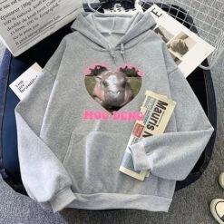 Apparel Love Hearts Moo Deng Hippo Unisex Hoodie -Kawaii Store kawaiies plushies plush softtoy love hearts moo deng hippo unisex hoodie apparel gray xs 772838