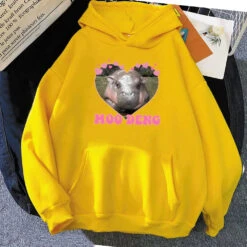 Apparel Love Hearts Moo Deng Hippo Unisex Hoodie -Kawaii Store kawaiies plushies plush softtoy love hearts moo deng hippo unisex hoodie apparel yellow xs 650773