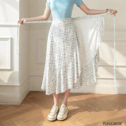 Apparel Lovely Floral Midi Wrap Skirt -Kawaii Store kawaiies plushies plush softtoy lovely floral midi wrap skirt apparel glazed blue 771677