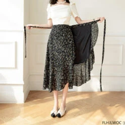 Apparel Lovely Floral Midi Wrap Skirt -Kawaii Store kawaiies plushies plush softtoy lovely floral midi wrap skirt apparel loquat black 780360