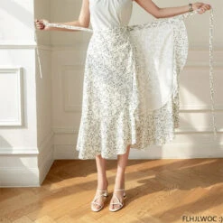 Apparel Lovely Floral Midi Wrap Skirt -Kawaii Store kawaiies plushies plush softtoy lovely floral midi wrap skirt apparel loquat green 599360