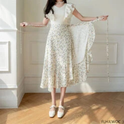 Apparel Lovely Floral Midi Wrap Skirt -Kawaii Store kawaiies plushies plush softtoy lovely floral midi wrap skirt apparel loquat yellow 754488