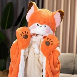 Apparel Lovely Orange Fox Plush Cape Hoodie Blanket