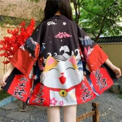 Apparel Japanese Lucky Cat Lightweight Kimono Top -Kawaii Store kawaiies plushies plush softtoy lucky cat harajuku summer beach lightweight kimono top apparel 11 608184