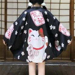 Apparel Japanese Lucky Cat Lightweight Kimono Top -Kawaii Store kawaiies plushies plush softtoy lucky cat harajuku summer beach lightweight kimono top apparel 13 533792