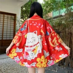 Apparel Japanese Lucky Cat Lightweight Kimono Top -Kawaii Store kawaiies plushies plush softtoy lucky cat harajuku summer beach lightweight kimono top apparel 3 270529