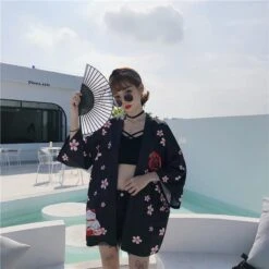 Apparel Japanese Lucky Cat Lightweight Kimono Top -Kawaii Store kawaiies plushies plush softtoy lucky cat harajuku summer beach lightweight kimono top apparel 720764