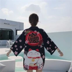 Apparel Japanese Lucky Cat Lightweight Kimono Top -Kawaii Store kawaiies plushies plush softtoy lucky cat harajuku summer beach lightweight kimono top apparel 8 747845