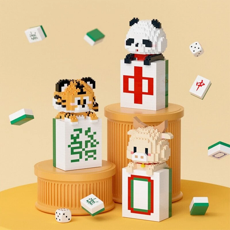 Mahjong Tiger Panda Ox Nano Building Blocks 3 Mahjong Tiger Panda Ox Nano Building Blocks
