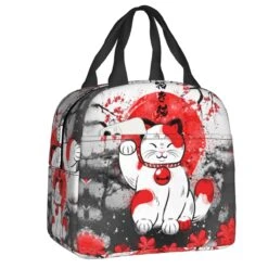 Maneki Neko Lucky Cat Insulated Lunch Bag -Kawaii Store kawaiies plushies plush softtoy maneki neko lucky cat insulated lunch bag bag gray 560023