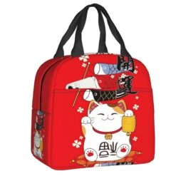 Maneki Neko Lucky Cat Insulated Lunch Bag -Kawaii Store kawaiies plushies plush softtoy maneki neko lucky cat insulated lunch bag bag red 598913