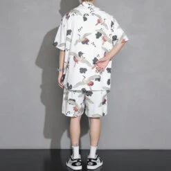 Apparel Men's Crane Print Shirt & Shorts Short Sleeve Shirt -Kawaii Store kawaiies plushies plush softtoy mens crane print shirt shorts short sleeve shirt apparel 183854