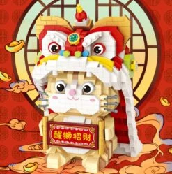 Micro Adorable Lucky Cat In Dancing Lion Onesie Building Sets -Kawaii Store kawaiies plushies plush softtoy micro adorable lucky cat in dancing lion onesie build it 282736