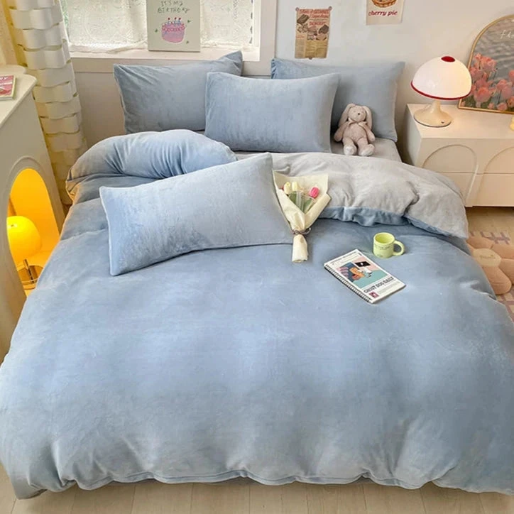 Milky Blue Brown Velvet Fleece 350gsm Bedding Sets 12 Milky Blue Brown Velvet Fleece 350gsm Bedding Sets - Image 10