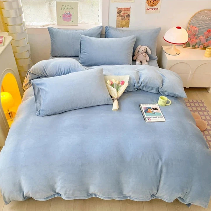 Milky Blue Brown Velvet Fleece 350gsm Bedding Sets 11 Milky Blue Brown Velvet Fleece 350gsm Bedding Sets - Image 9