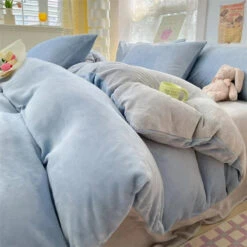 Milky Blue Brown Velvet Fleece 350gsm Bedding Sets 14 Milky Blue Brown Velvet Fleece 350gsm Bedding Sets -Kawaii Store kawaiies plushies plush softtoy milky blue brown velvet fleece 350gsm bedding sets home decor blue gray single 714530