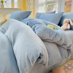 Milky Blue Brown Velvet Fleece 350gsm Bedding Sets