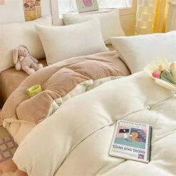 Milky Pink Brown Velvet Fleece 350gsm Bedding Sets -Kawaii Store kawaiies plushies plush softtoy milky pink brown velvet fleece 350gsm bedding sets home decor 180335