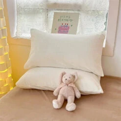 Milky Pink Brown Velvet Fleece 350gsm Bedding Sets -Kawaii Store kawaiies plushies plush softtoy milky pink brown velvet fleece 350gsm bedding sets home decor 286553