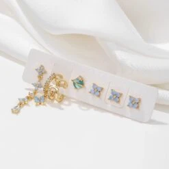 Mini Baby Blue Flower 18K Gold-Plated Earrings (7pc Set) -Kawaii Store kawaiies plushies plush softtoy mini baby blue flower 18k gold plated earrings 7pc set jewelry 983588