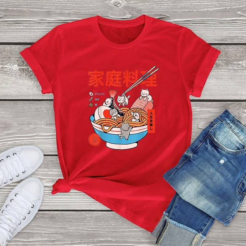 Apparel Mini Cats Ramen Women's Cotton Tee 12 Apparel Mini Cats Ramen Women's Cotton Tee - Image 10
