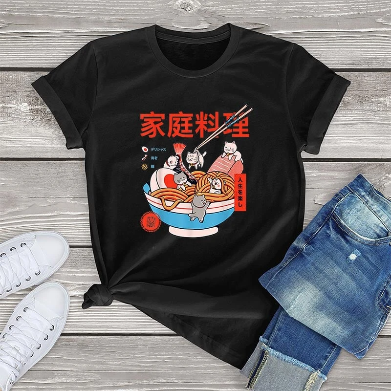 Apparel Mini Cats Ramen Women's Cotton Tee 14 Apparel Mini Cats Ramen Women's Cotton Tee - Image 12