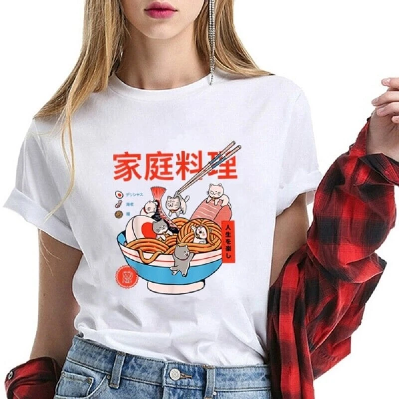 Apparel Mini Cats Ramen Women's Cotton Tee 4 Apparel Mini Cats Ramen Women's Cotton Tee - Image 2