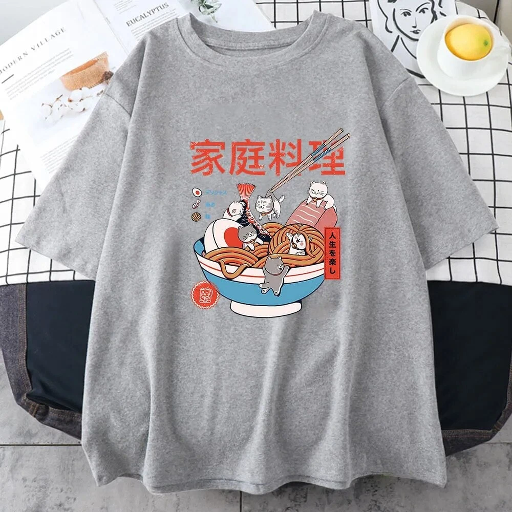 Apparel Mini Cats Ramen Women's Cotton Tee 5 Apparel Mini Cats Ramen Women's Cotton Tee - Image 3