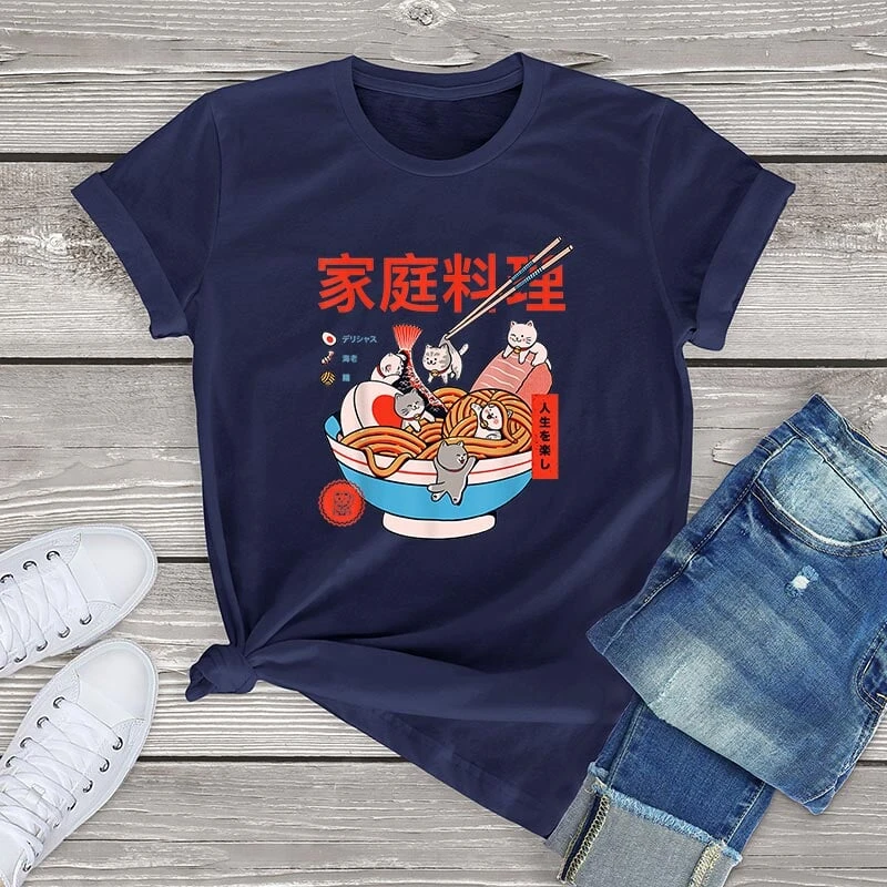 Apparel Mini Cats Ramen Women's Cotton Tee 15 Apparel Mini Cats Ramen Women's Cotton Tee - Image 13