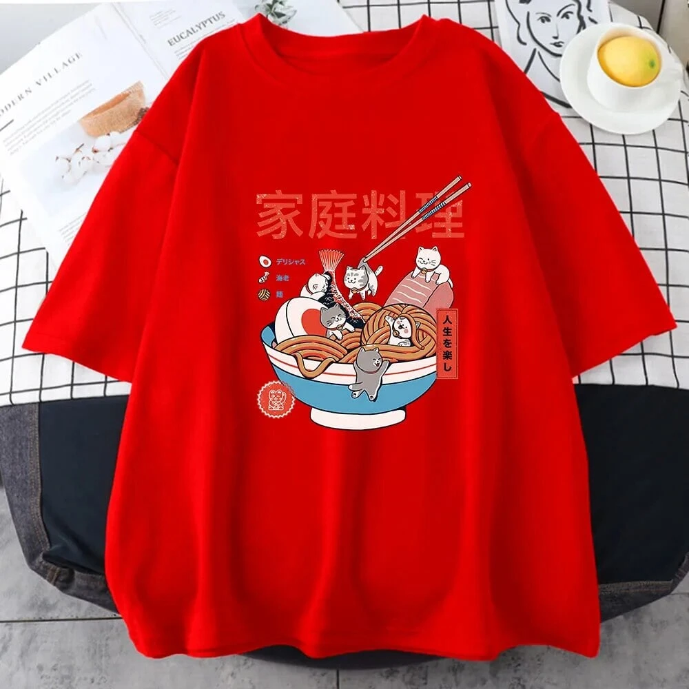 Apparel Mini Cats Ramen Women's Cotton Tee 8 Apparel Mini Cats Ramen Women's Cotton Tee - Image 6