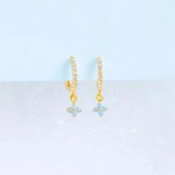 Mini Dangling Blue Flower Gold-Plated Earrings -Kawaii Store kawaiies plushies plush softtoy mini dangling blue flower gold plated earrings earrings 353867