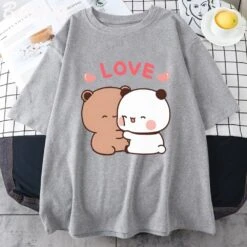 Apparel Mocha And Tofu Panda Bear Love Tee -Kawaii Store kawaiies plushies plush softtoy mocha and tofu panda bear love tee apparel gray xs 402275