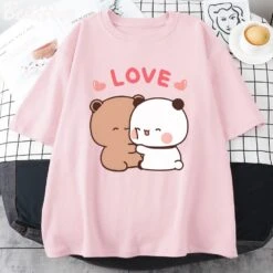 Apparel Mocha And Tofu Panda Bear Love Tee -Kawaii Store kawaiies plushies plush softtoy mocha and tofu panda bear love tee apparel pink xs 591286