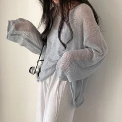 Apparel Netted Full Sleeve Loose Women's Jumper -Kawaii Store kawaiies plushies plush softtoy netted full sleeve loose womens jumper new tops 533039