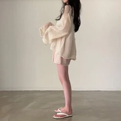 Apparel Netted Full Sleeve Loose Women's Jumper -Kawaii Store kawaiies plushies plush softtoy netted full sleeve loose womens jumper new tops 640652