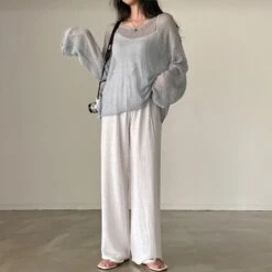 Apparel Netted Full Sleeve Loose Women's Jumper -Kawaii Store kawaiies plushies plush softtoy netted full sleeve loose womens jumper new tops 955013